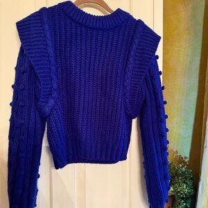 Farm Rio Shaker-Stitch Blue Braided Sweater Size M NWT